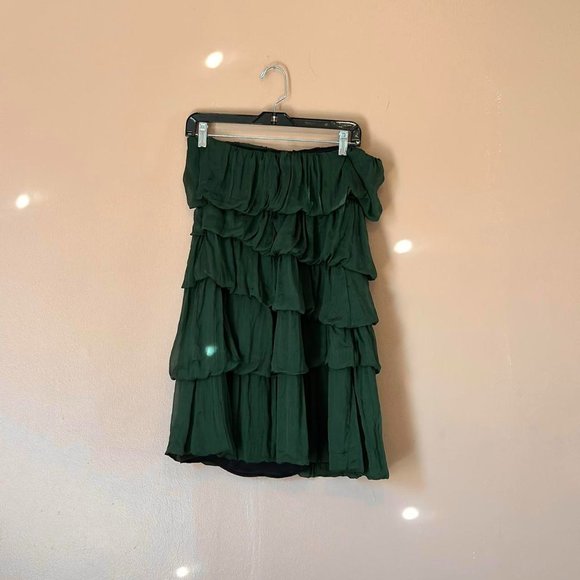 Hunter Green Zara Strapless Asymmetrical Ruffle Dress - Picture 2 of 4